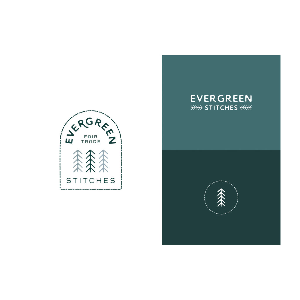 branding for Evergreen Stitches including logo design, secondary logo and icon design