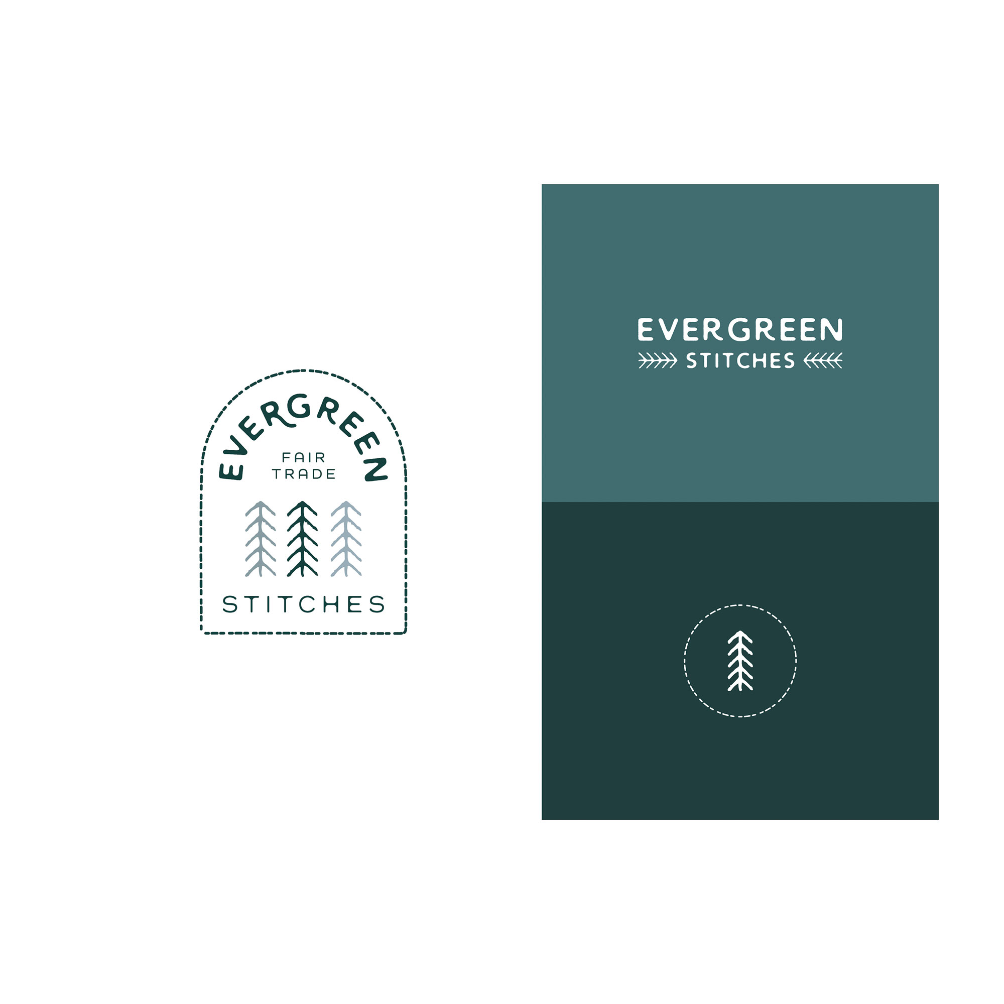 branding for Evergreen Stitches including logo design, secondary logo and icon design